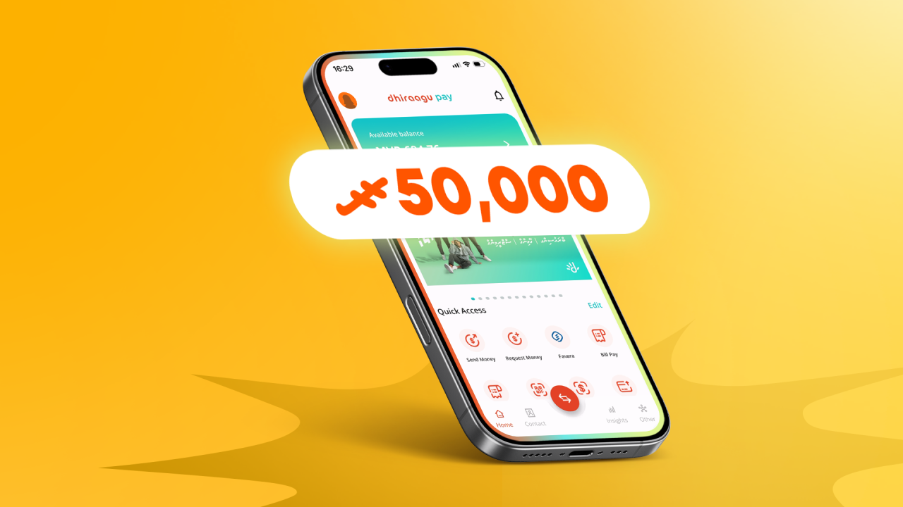Dhiraagu pay ah register kohgen 50,000 rufiyaa libey promotion eh