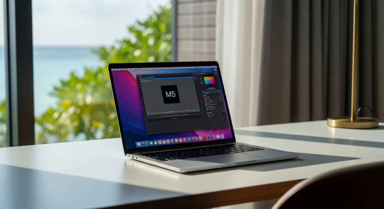 M5 chip aaeku Apple in Mac book Air ge aa model tha'aarafu kohffi 