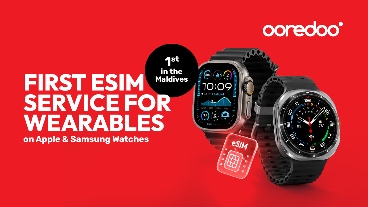 Ooredoo inn raajjeygai furathama faharah smartwatch thakah eSIM hidhumaiy thaarafu koffi 