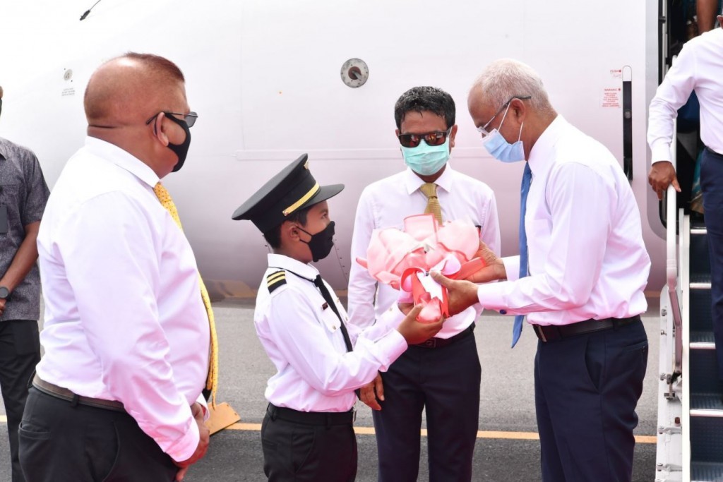 President arrives in Hoarafushi to open Hoarafushi Airport
