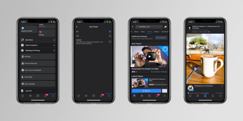 Facebook ge dark mode mobile phone ah