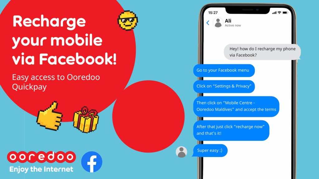 Facebook medhuverikoh Pre-paid recharge kurevey goiy Ooredoo in hadhaifi