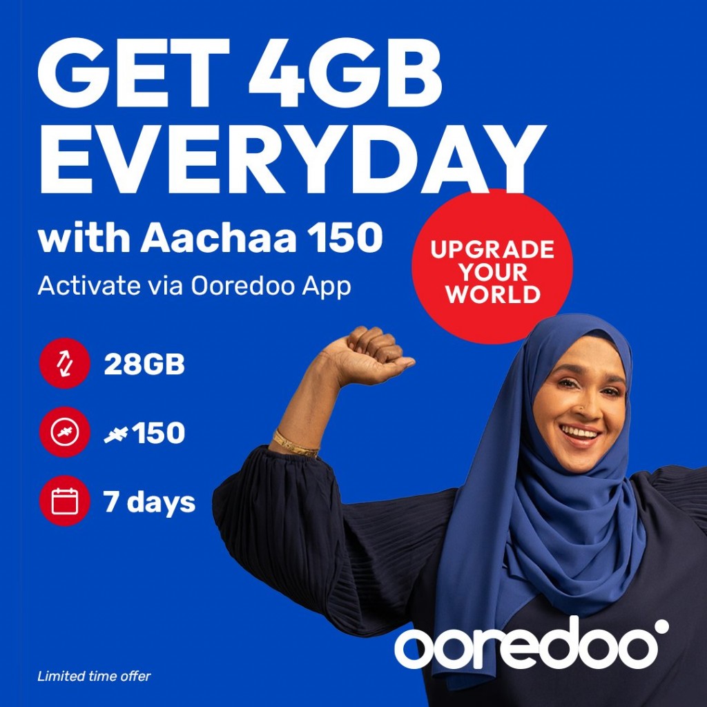 Ooredoo aachaa customer in ah 150 rufiyaa ah 28 gb libey offer eh