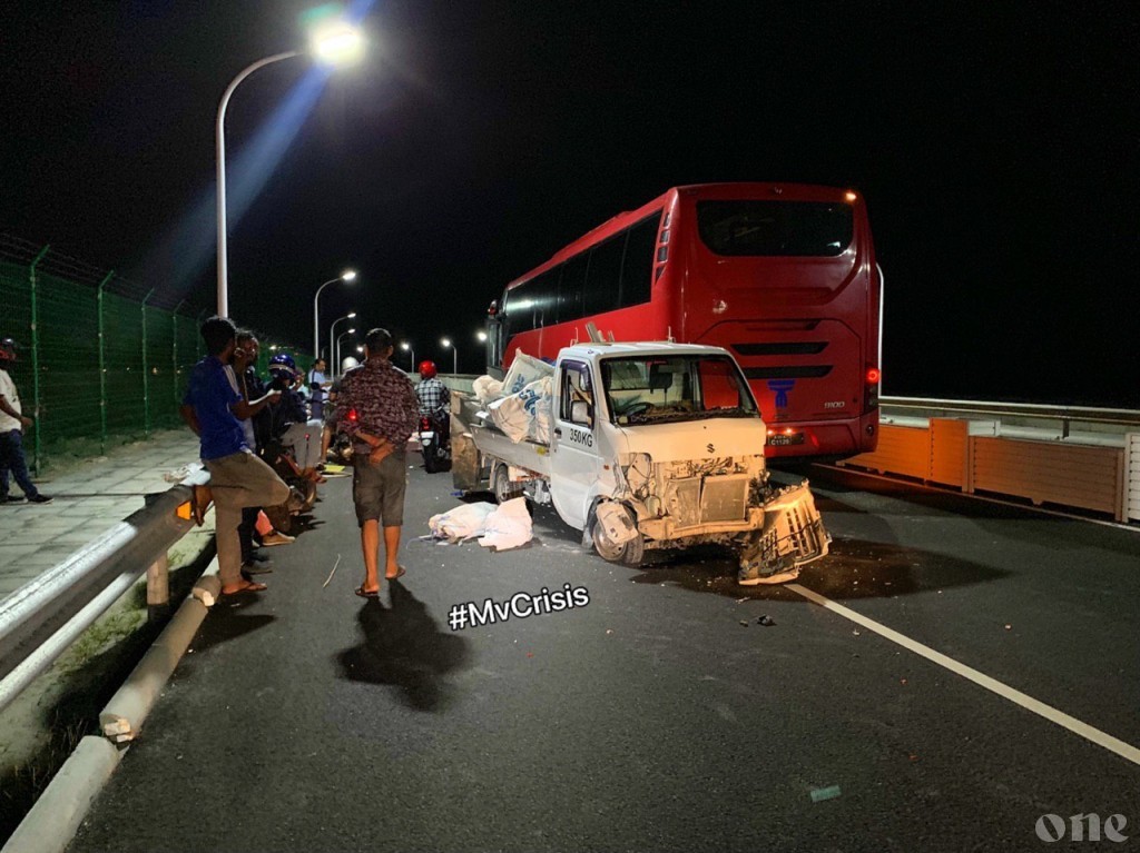 Serious collision on bridge highway - dividers destroyed again
