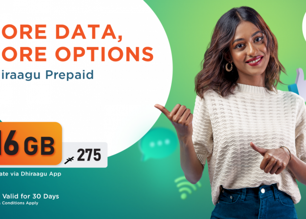 Dhiraagu prepaid customer innah 275 rufiyaa ah 16 gb ge data libey add-on eh