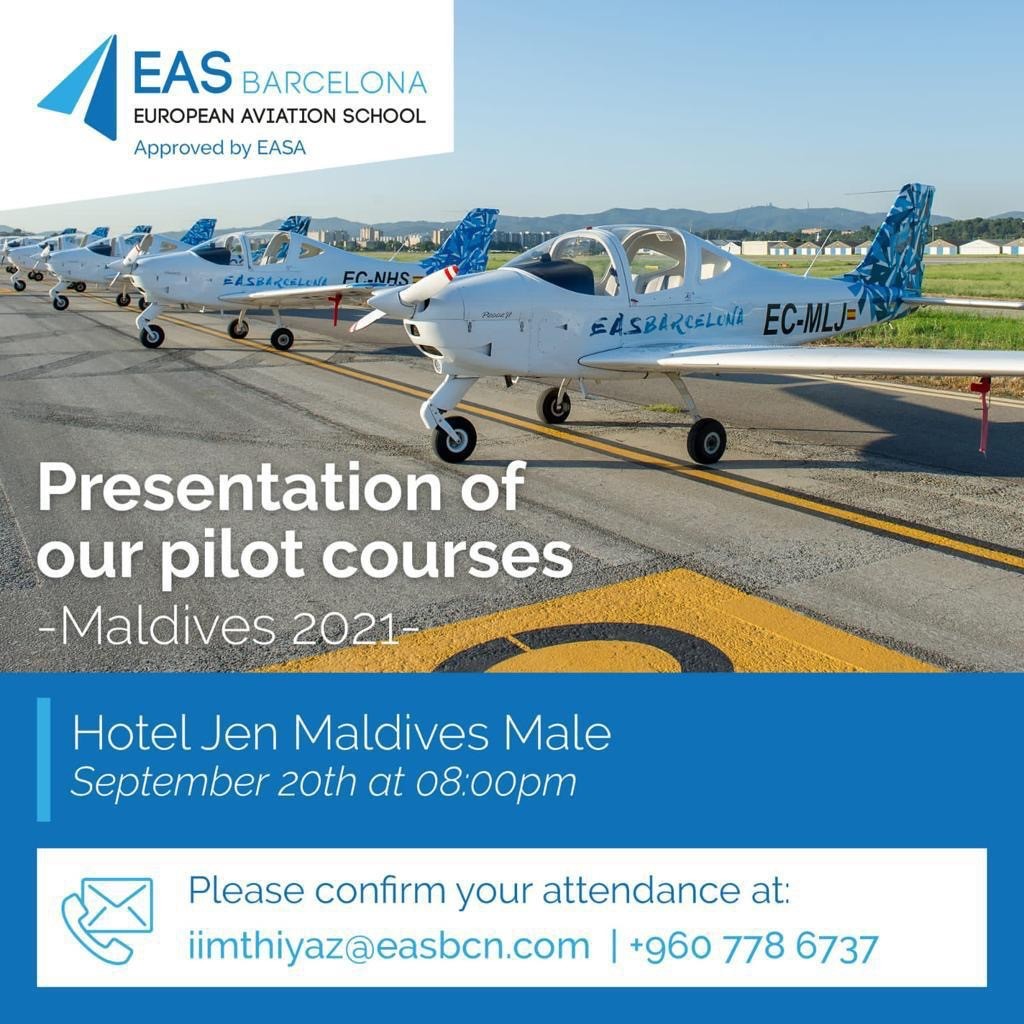 2500 euro ge discount akaa eku EAS Barcelona Aviation School inn dhivehinnah fahi furusathu thakeh!