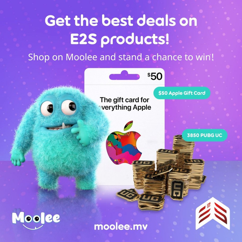 Moolee inn Apple gift card akaai PUBG UC hoadhumuge furusatheh