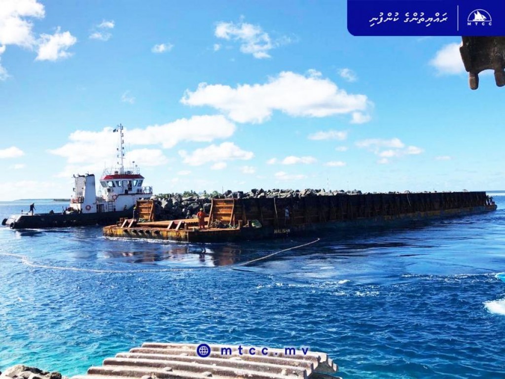 Second shipment of rock boulders moved to site for Dhiggaru shore protection project