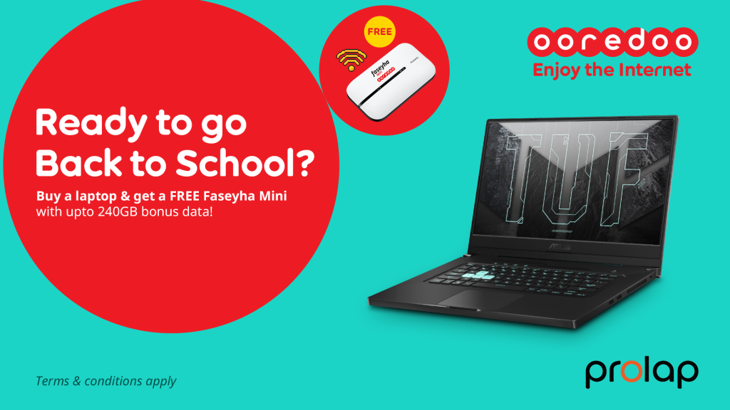 Ooredoo back to School Offer: Prolap in ganna konme laptop akaa eku faseyha mini device akaai 240 GB data hiley