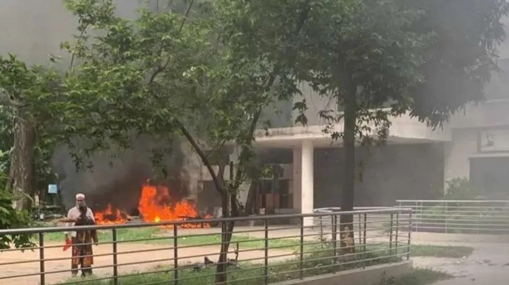 Protestors set fire to state broadcaster headquarters in Bangladesh