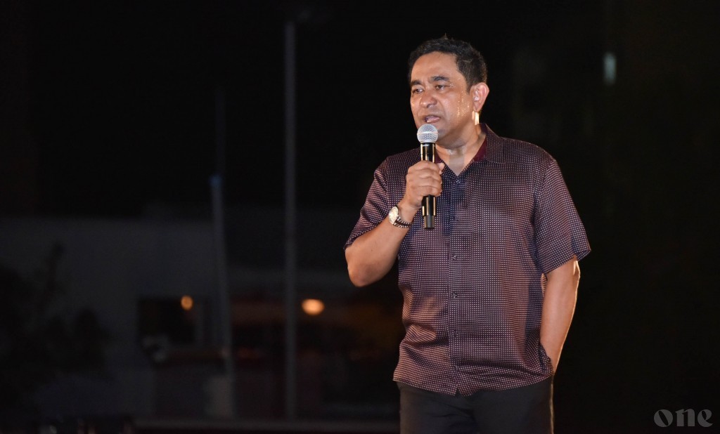 President Yameen back to politics after two years, taking a political podium on Friday