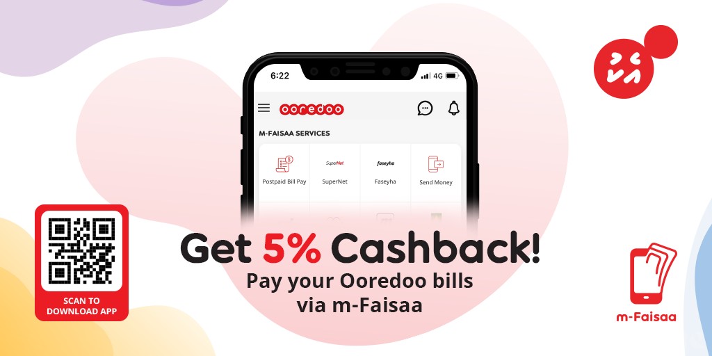 Ooredoo offers 5 percent Cashback for Prepaid Recharge, Bill Payments via m-Faisaa