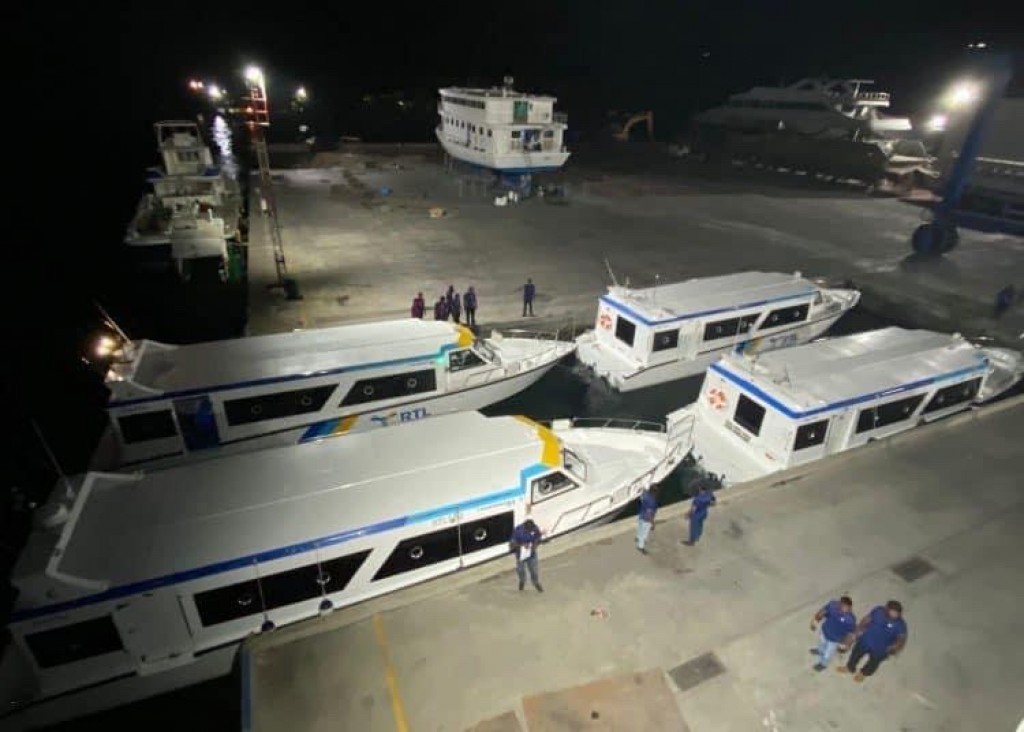 First four vessels of High-speed Ferry Network taken to Haa Dhaalu Atoll, preparing to begin