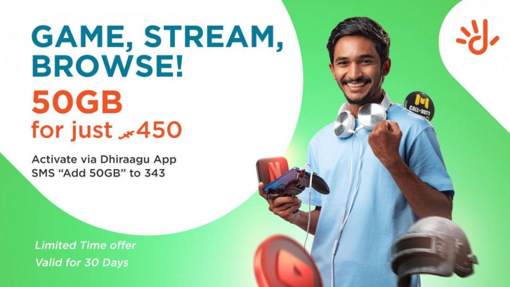 Dhiraagu in 450 rufiyaa ah 50 GB  data libey offer eh