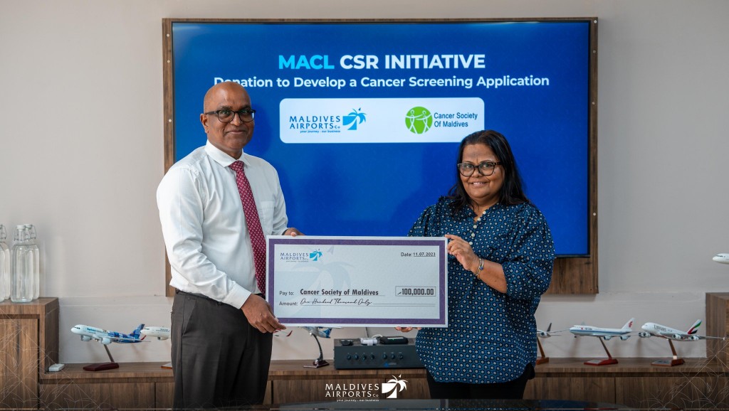 MACL inn Cancer care society ah 100,000 Rufiyaa hadhiyaa kohfi