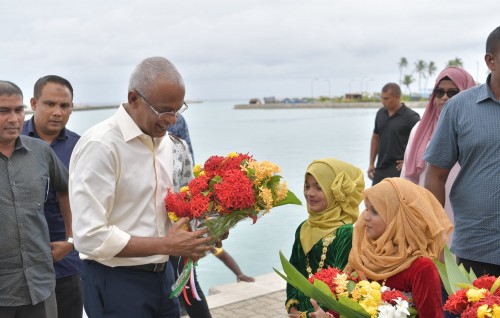 President Solih arrives in Dhiyamigili Island