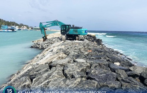 Breakwater profiling works of Maalhos Harbor Development Project at 61% completion