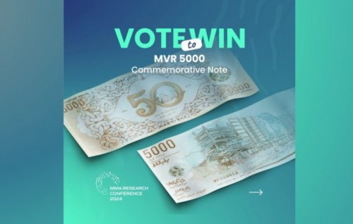 MMA ge Data Art mubaaraathah vote dheegen 5,000 Rufiyaa ge commemorative note eh hoadhumuge furusathu