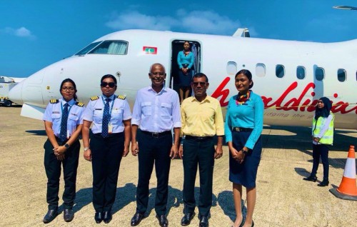 All-female crew on President Solih’s Women’s Day flight