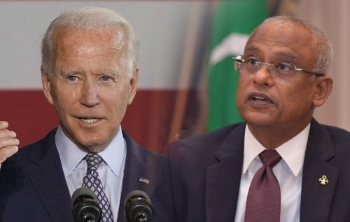 America ge inthihaabee Raees Biden ah Raees Solih maruhabaa dhannavaifi