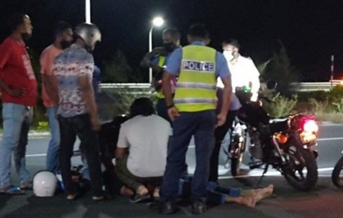 Motorcycle skids on highway injuring driver