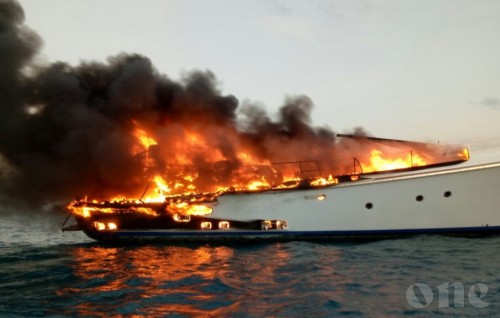 Fire on board yacht in Kuda Vilingili lagoon