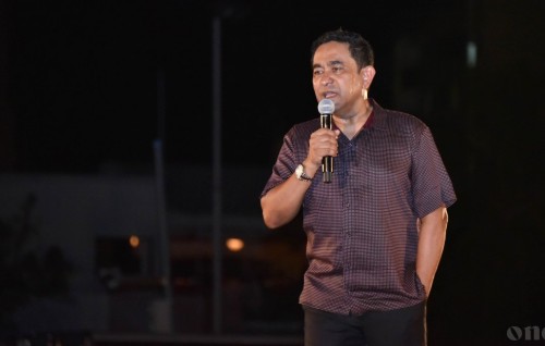 President Yameen back to politics after two years, taking a political podium on Friday