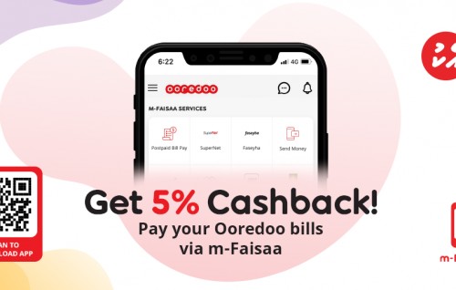 Ooredoo offers 5 percent Cashback for Prepaid Recharge, Bill Payments via m-Faisaa