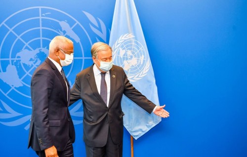 Raees Solih UN ge SG aa bahddhalu kurahvvaifi, Covid inn araigathumaa gulhey gothun mashvaraa kurehvvi