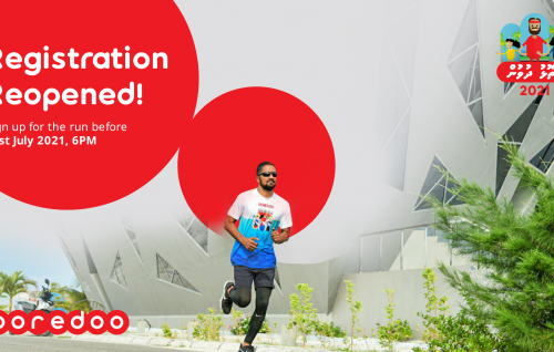 Ooredoo atholhu dhuvumuge registration ah alun hulhuvaalaifi, social media gai virtual bib share koggen T-Shirt eh